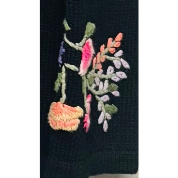 Vintage Black Embroidered Floral Button Ramie Cotton Blend Cardigan‎ Size Small - Picture 8 of 12